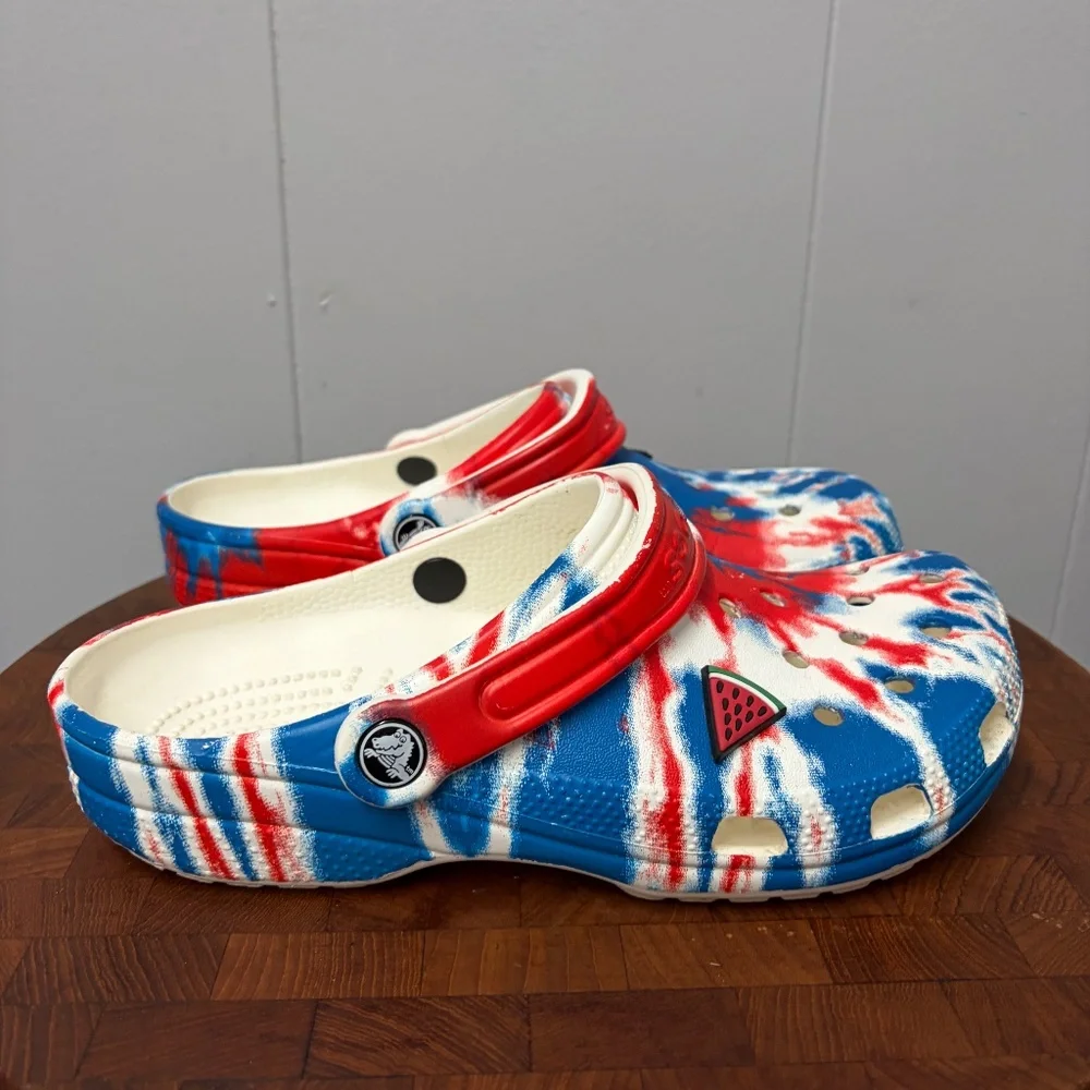 CROCS TIE DYE Red White and Blue Classic Crocs Mens Size7 Women's Size 9 - Picture 5 of 11